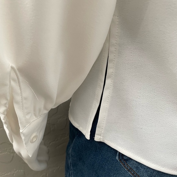 #4 White Button Flap Pocket Blouse w/Gathered Sleeves - Picture 6 of 7